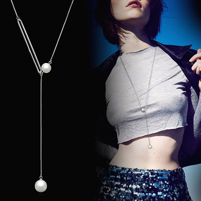 925 sterling silver pearl sweater chain long 2021 new item trendy necklace women summer clothes decorative chain accessories