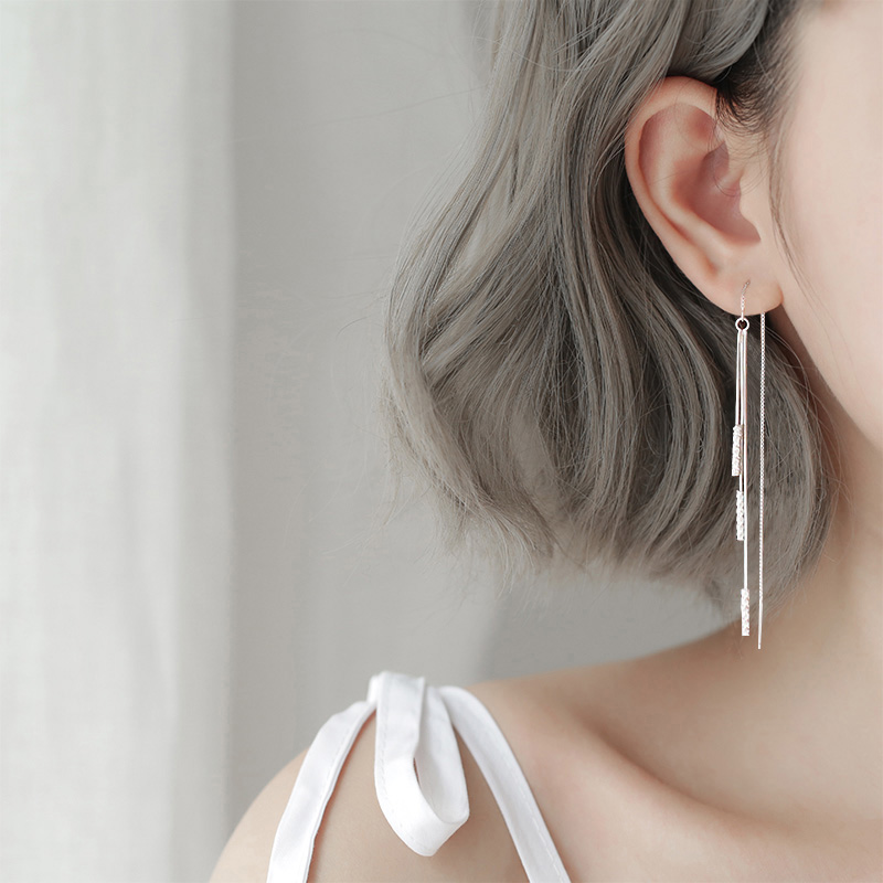 Long tassel drop earrings temperament super fairy sterling silver ear line 2021 new trend ear chain high sense earrings women earrings