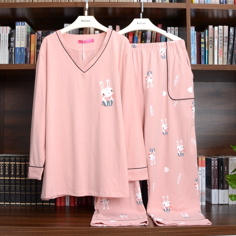 Large size pajamas women's cotton long sleeves spring and autumn fat mm home clothes fat increase 200 pounds 300 pounds can not afford to ball soft
