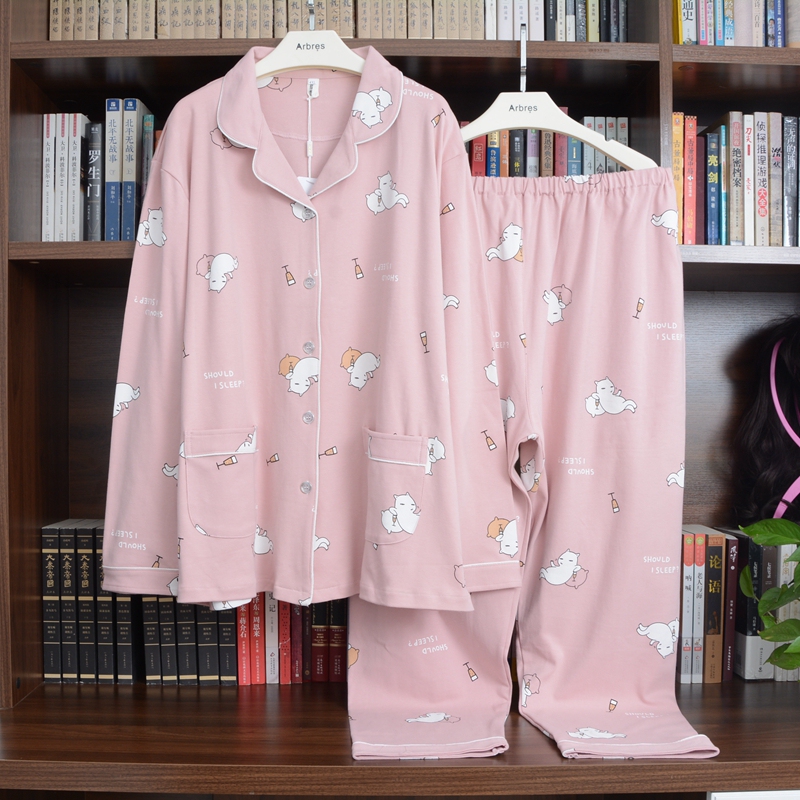 Extra Large Size 300 Jin 100kg Pure Cotton Pajamas for Women, Plus Size, Non-Pilling, Long-Sleeved, Long Pants, Spring and Autumn Loungewear