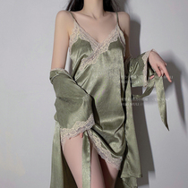 Monet Estate Silk Slip Harnesses Sleeping Dress Two Sets Sexy Lace House Dress V Lead Summer Giant White Sleeping Robe Woman