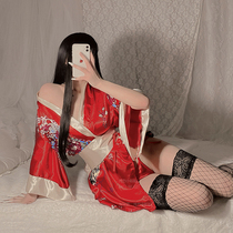 Japanese floral kimono bow nightgown red benming year underwear sexy kimono uniform