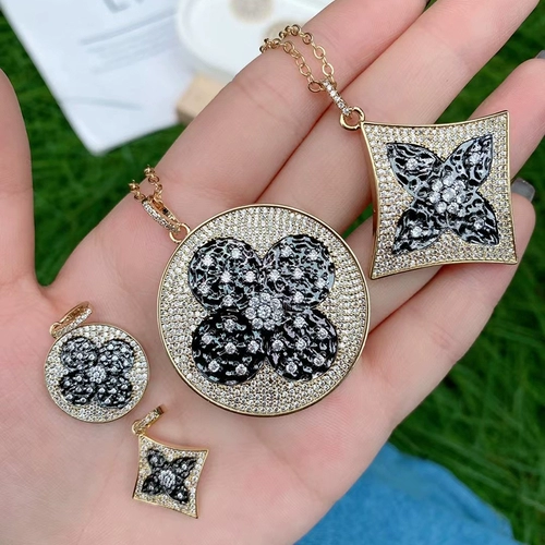 Медная подвеска, L66, европейский стиль, микроинкрустация, четырехлистный клевер