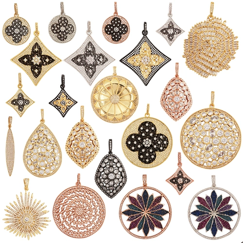 Медная подвеска, L66, европейский стиль, микроинкрустация, четырехлистный клевер