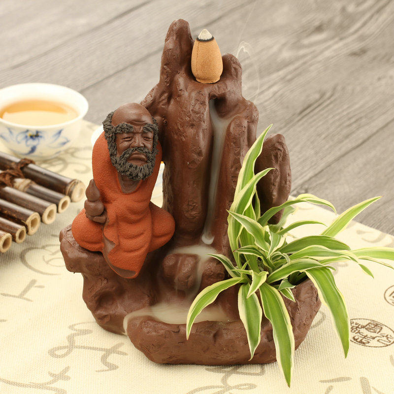 Creative handmade purple sand reflow incense Zen tea Damo small monk set pieces honolulu incense ornamental stove mountain water fragrance road