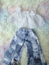 Doll clothes embroidered bandeau tie-dye split flared pants set fits 45cm