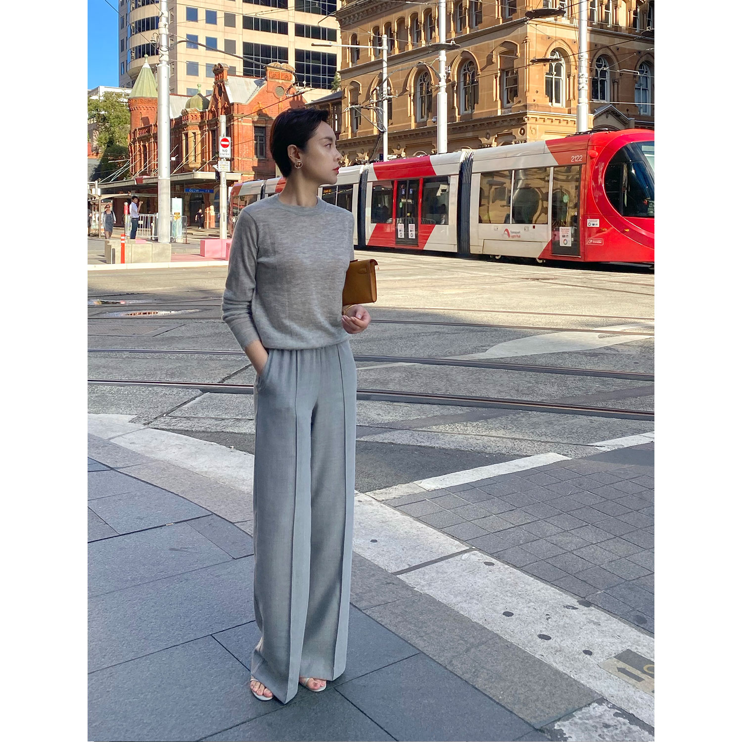 deebydwang Tri-acetic acid white wide pants women's summer thin loose straight tube drape high waist casual pants