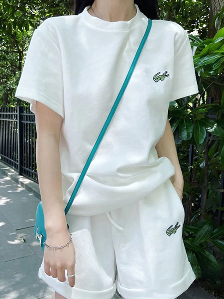 Fashionable white short-sleeved shorts sports suit women's summer thin section thin cotton loose casual two-piece suit