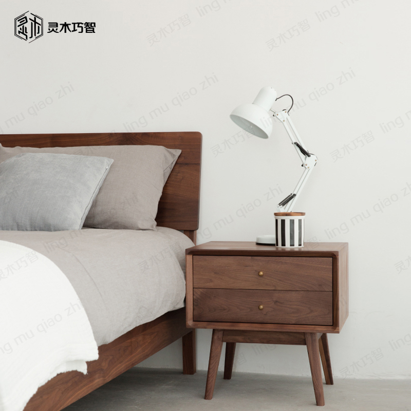 Nordic solid wood bedside cabinet modern minimal oak cherry wood walnut drawer locker locker custom furniture