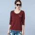 Áo thun dài tay cotton đơn mặc ngoài mặc ngắn tay đẫm máu mùa thu quần áo mùa thu đáy áo mẹ trung niên buông thả Áo phông