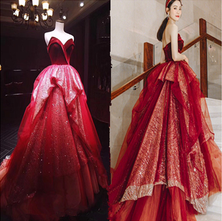 Red Wedding Dress Gown 2022 Noble Smear Bride Wedding Night Gown Wedding dresses Guest Dress stage fluffy dress Small trailing