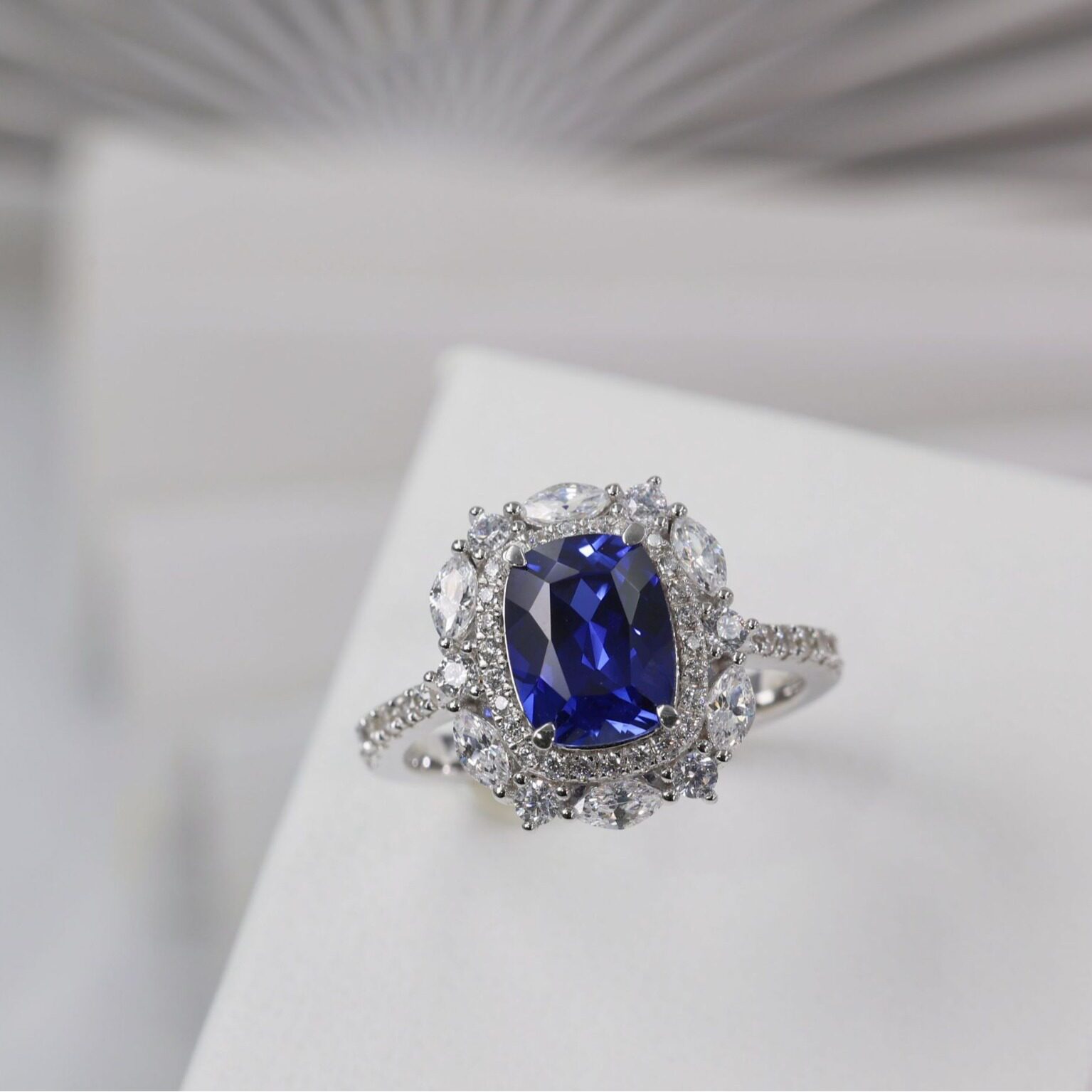 3 carat royal sapphire square full diamond ring S925 silver jewelry ring gift cultivation 2025 new style