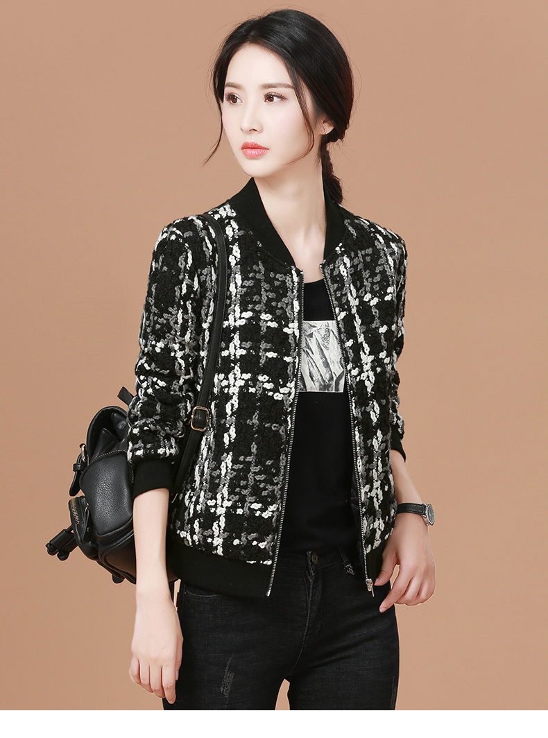 2018秋冬季新款韩版格子毛呢外套女短款宽松