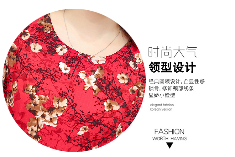 Mùa hè 2019 mới trung niên chất liệu cotton và vải lanh nữ dài trên đầu gối mẹ tải váy ngắn tay cỡ lớn họa tiết hoa - Quần áo của mẹ mẫu đầm trung niên đẹp nhất hiện nay