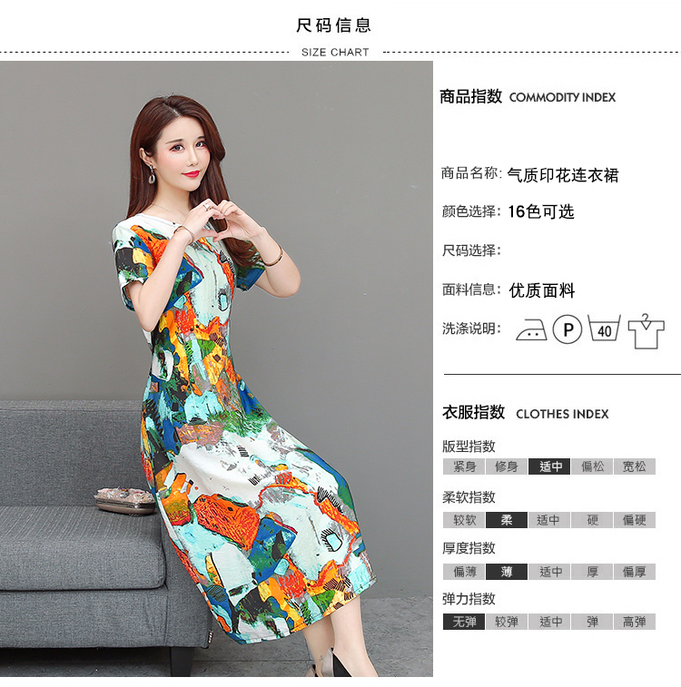 Mùa hè 2019 mới trung niên chất liệu cotton và vải lanh nữ dài trên đầu gối mẹ tải váy ngắn tay cỡ lớn họa tiết hoa - Quần áo của mẹ mẫu đầm trung niên đẹp nhất hiện nay