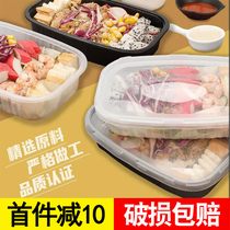 Thick Packing Box Disposable Rectangular 600ml Plastic Black Premium Covered Takeaway Korean Bento Box