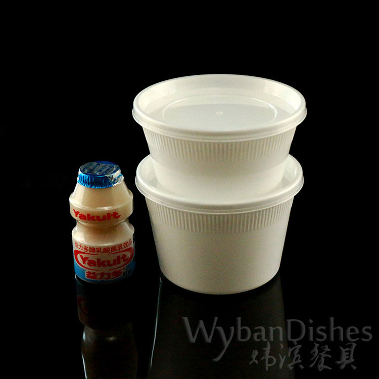 Stew soup packing box Disposable 500 extra thick white with cover business delivery bento round high-grade ramen bowl