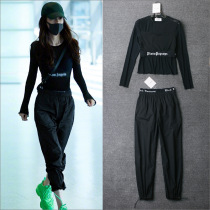 Yang Yingbaby Same Clothes Sunscreen Black Drawing Rope Bungling Leggings Pants Women Casual Fashion Sportswear Suit