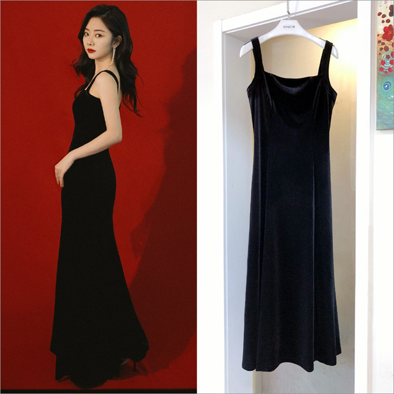 Tansong rhyme Happy base camp Tongan Sling Cuddling Bag Skirt Dress 2021 Velvet Open Fork Long Dresses Small Gown