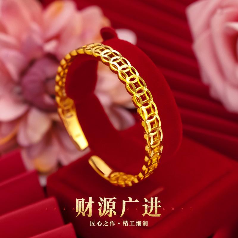 Copper Coin Open-Ended Gold-Colored Bracelet, Wealth and Prosperity Money Ring, 18K Bracelet, Vintage Versatile Jewelry Copper Coin Open-Ended Gold-Colored Bracelet, Wealth and Prosperity Money Ring, 18K Bracelet, Vintage Versatile Jewelry