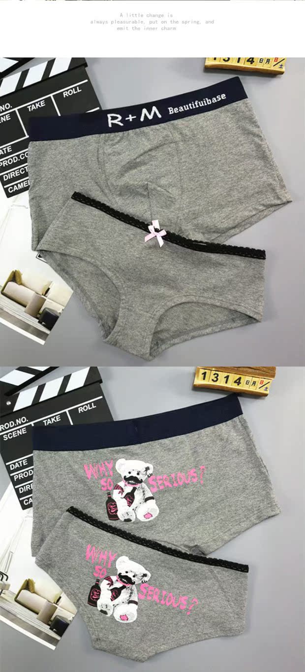 Thở 2 Gói Cặp đôi Đồ lót Cotton Cám dỗ Hấp dẫn Nam và Đồ lót Nữ Dễ thương Phim hoạt hình Cặp đôi Sáng tạo quần lót size to