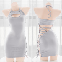 Gentle grey purple hanging neck open chest one-piece dress Pivot Hollowed-out Strap Vest Skirt Tight Body Hot Girl Super Short Skirt