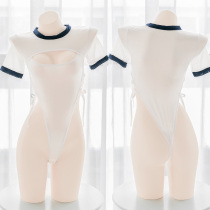 Perspective Meta-Gas Gymnastics Suit Color Open Chest Hollowed-out Strap One-piece Clothing Short Sleeve Sexy High Fork Pure Desire Micro-Lingerie