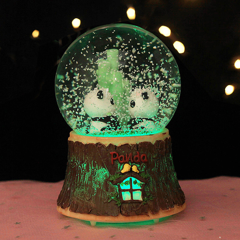 JE ROU panda bamboo crystal ball music box Christmas snowflake music box birthday gift best friend hand gift