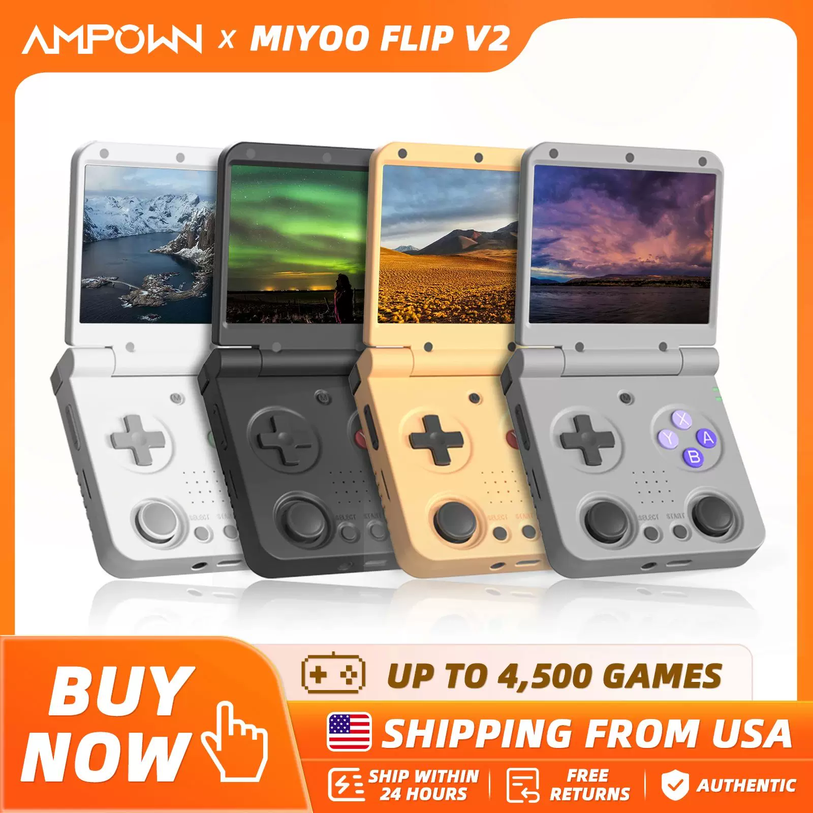 MIYOO FLIP V2 Handheld Game Players 3.5'' IPS Screen Linux S