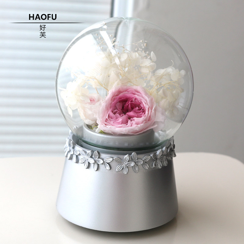 永生花音乐盒玻璃罩 瓶 花房 礼盒 玻璃球 创意 七夕情人节礼物