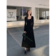 MULVAN Square Neck Long Sleeve Knitted Dress Women's French Style High-quality Waist Slimming A-Line Spliced ​​Long Skirt