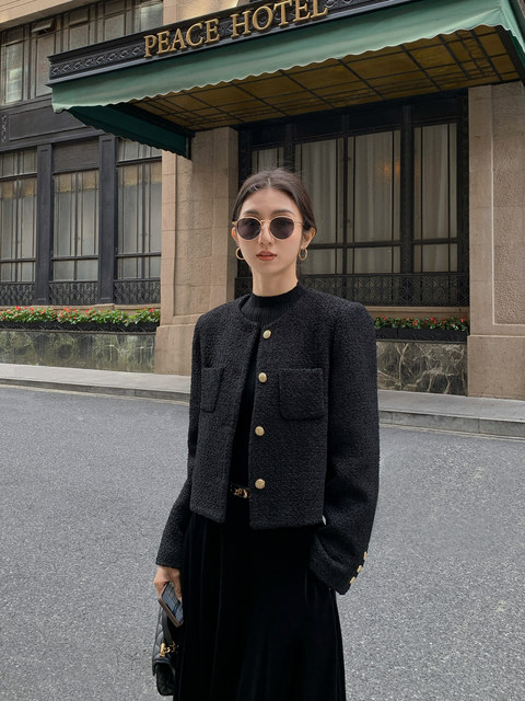 MULVAN French tweed small fragrant coat women's autumn and winter short round neck high-end temperament top