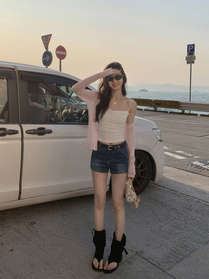 MULVAN 长腿狙击|辣妹高腰修身牛仔短裤女夏季蓝色直筒百搭热裤