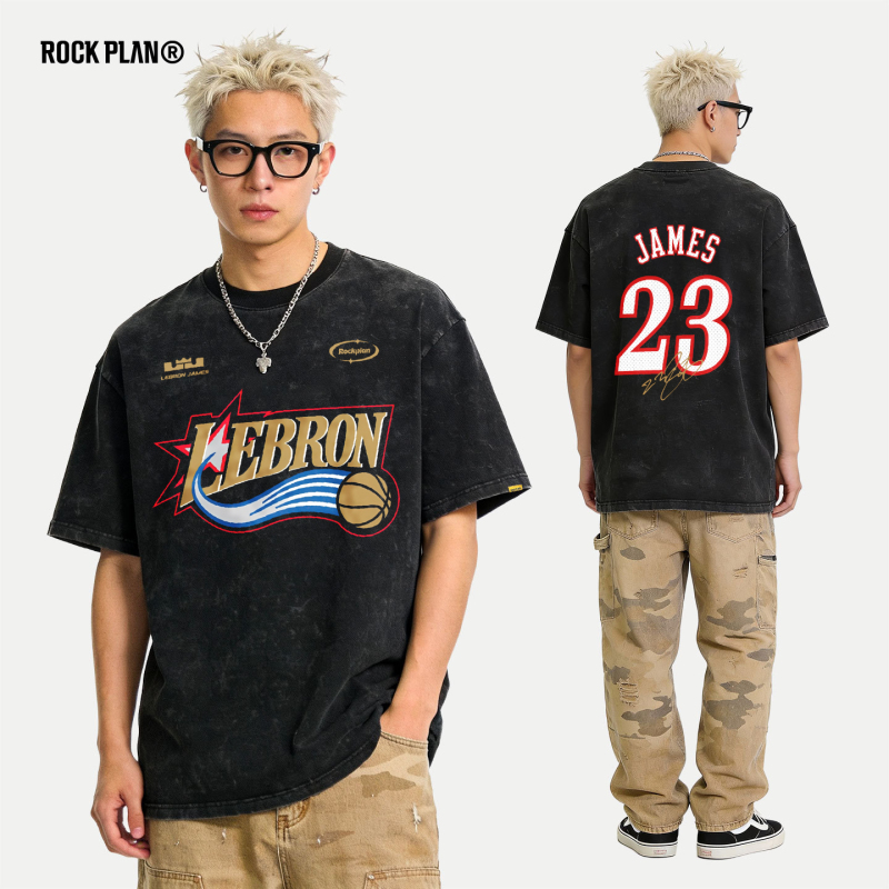 Rock Project American Fashion Brand Short-Sleeved Men's Jersey with James No. 23 Philadelphia 76Ers Printed Pure Cotton T-Shirt Rock Project American Fashion Brand Short-Sleeved Men's Jersey with James No. 23 Philadelphia 76Ers Printed Pure Cotton T-Shirt