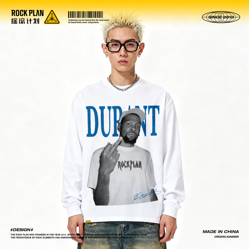Rock Star Magazine Style Durant Middle Finger T-Shirt for Men, Summer Sports Breathable Versatile Street American Style