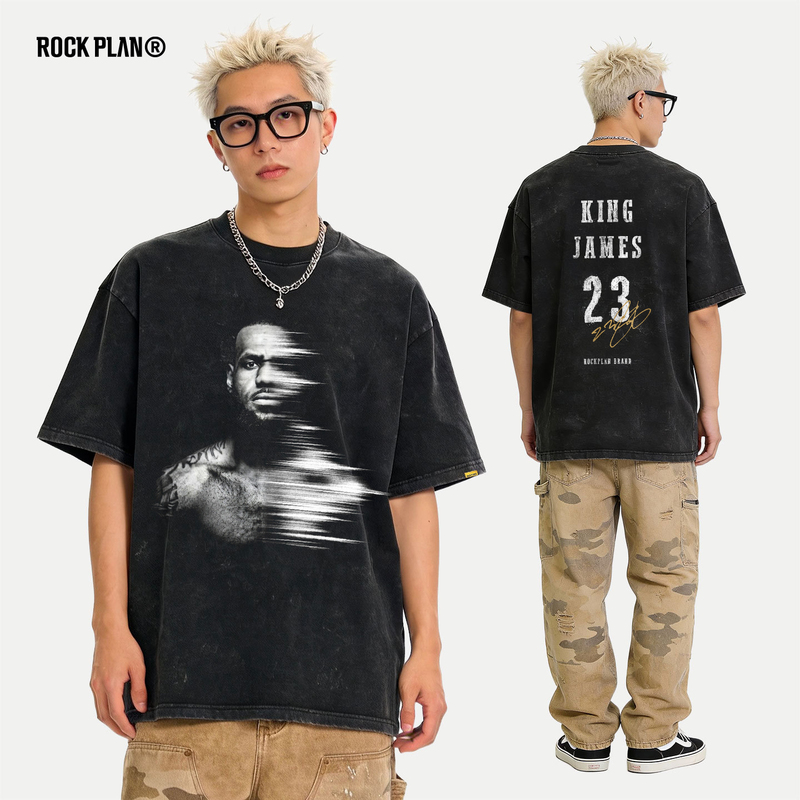 Rock Project American Style Trendy Brand Short-Sleeved Men's James Blackened Basketball Jersey Training Uniform Pure Cotton Sweat-Absorbent T-Shirt