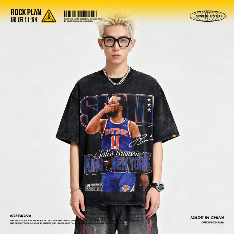 Rock Project American T-Shirt Men's Star Knicks Brunson New York King Mvp Short Sleeve Oversize Trendy Brand