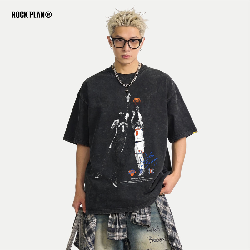 Rock Project American Style Trendy Jersey Short-Sleeve Men's Brunson Vs. Westbrook Printed Playoff Pure Cotton T-Shirt