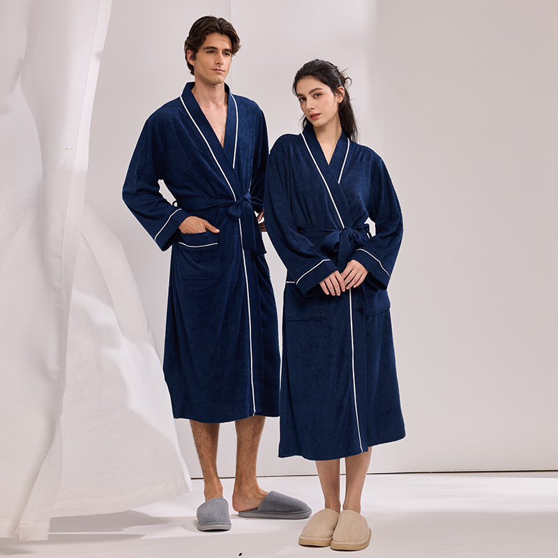 Four-Season Commuting Couple's Bathrobe for Men and Women, Long Towel Material Sleepwear, Water-Absorbent and Quick-Drying Home Wear, Spring and Autumn Style
