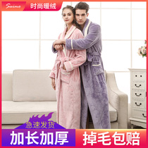 Autumn and winter padded long robe female winter flannel couple couple bathrobe men plus size coral velvet pajamas