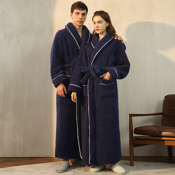 Autumn and winter long double-sided velvet nightgown for men plus fat large size flannel couple bathrobe for women winter thickened pajamas