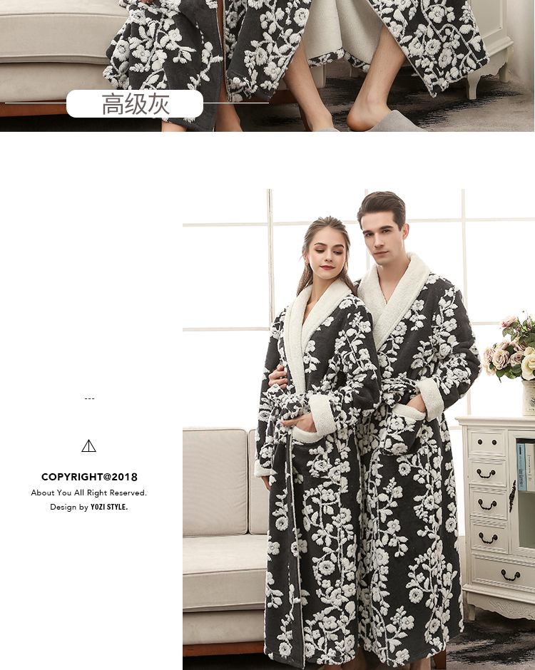 Mùa thu và mùa đông đôi áo choàng flannel dày nam và nữ jacquard áo choàng đôi cộng với dịch vụ nhà dài châu Âu và Mỹ áo khoác ngủ