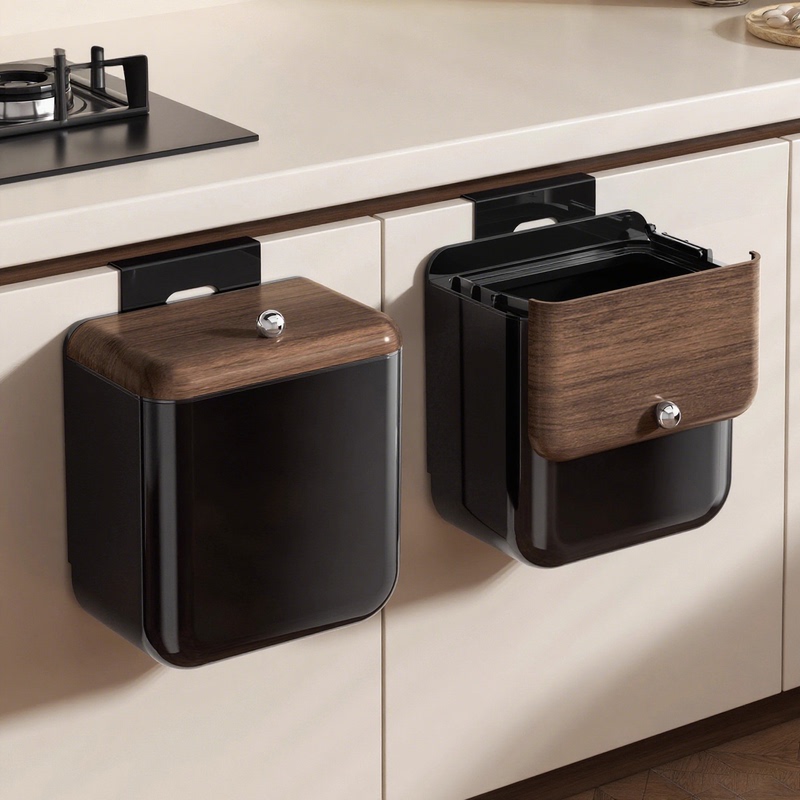Medieval-Style Household Kitchen Trash Can with Lid, Cabinet Door Wall-Mounted, Dedicated for Kitchen Waste, No Need to Bend Over, Large Capacity Storage
