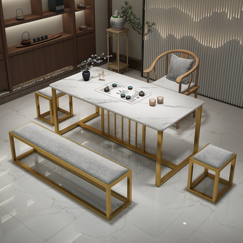 Light luxury rock slab tea table and chair combination modern wrought iron storefront tea table office kung fu tea table tea set in one