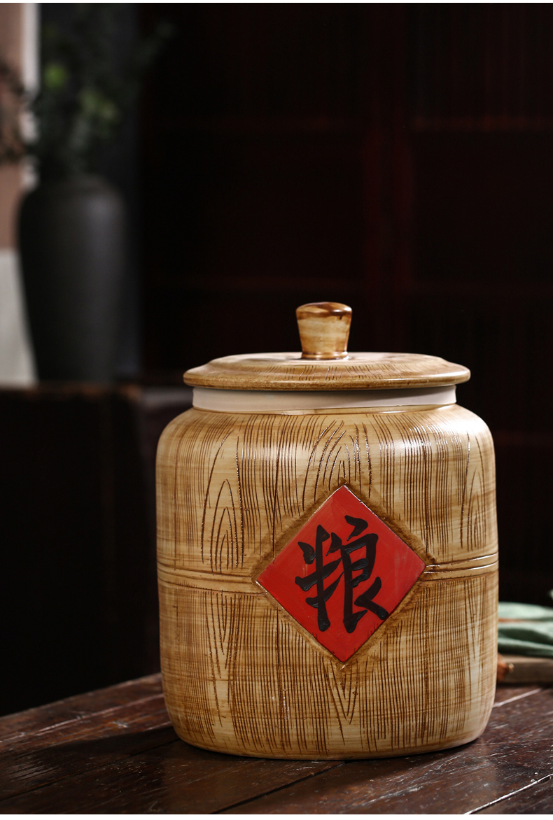 Jingdezhen ceramic barrel household sealed with cover old 10 jins 20 jins 30 imitation solid wood moisture worm ricer box