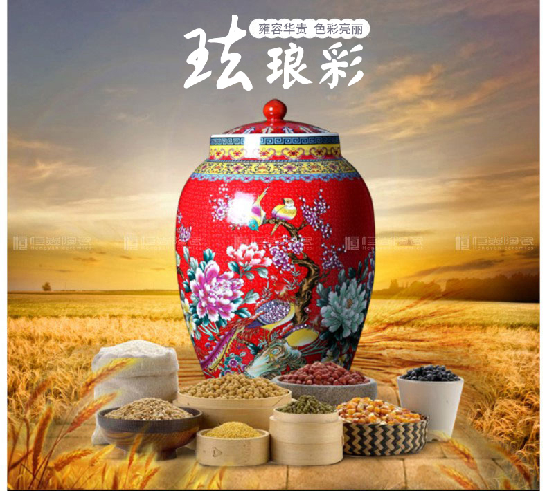 Jingdezhen ceramic barrel ricer box 30 to 50 kg pack household moistureproof cylinder cylinder tank storage jar of pickles with cover