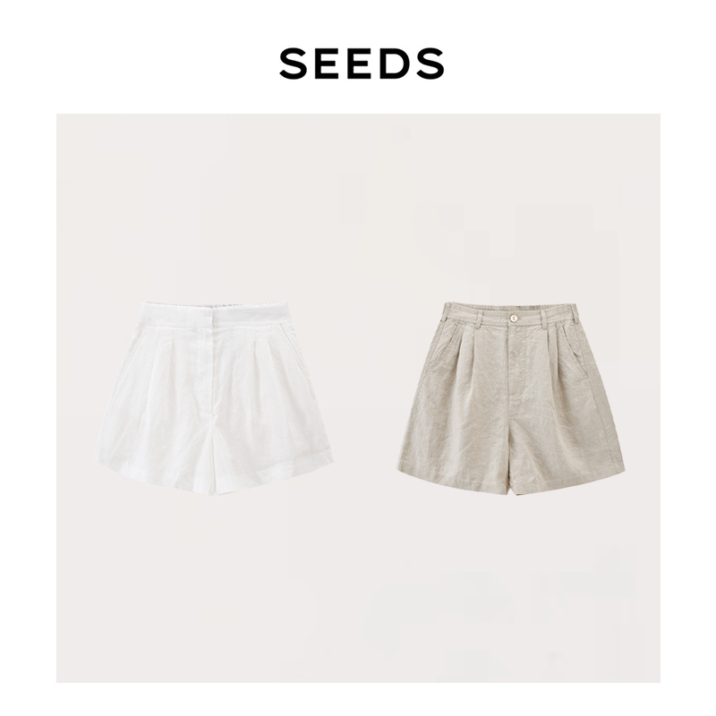 [Ireland] Seeds Ireland Imported Spencer Bryson 100% Linen Lp High-Waisted Wide-Leg Shorts