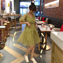 2021 Suitable for crotch thigh thick dress Fat sister age reduction thin plus size Chiffon mesh skirt Two-piece suit