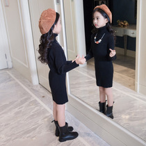 Girls new long sweater children high-collar knitting skirt plus long-range sweater gas