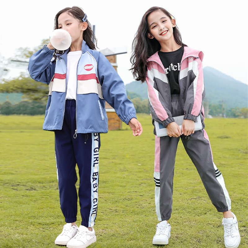 2022 girls' autumn sports suits Western-style primary school school uniforms middle-aged children's casual two-piece 10-year-old girl